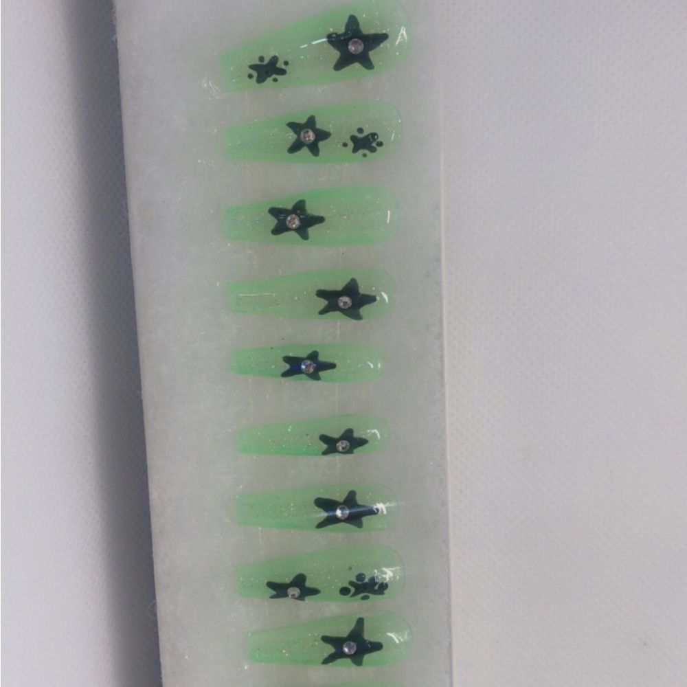 Green glitter jelly press on nails handmade